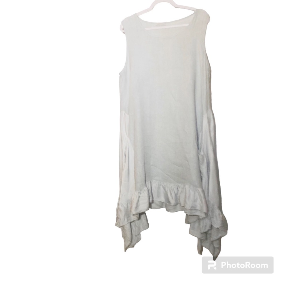 Gray linen / Silk Lagenlook Made in Italy dress ruffle hem